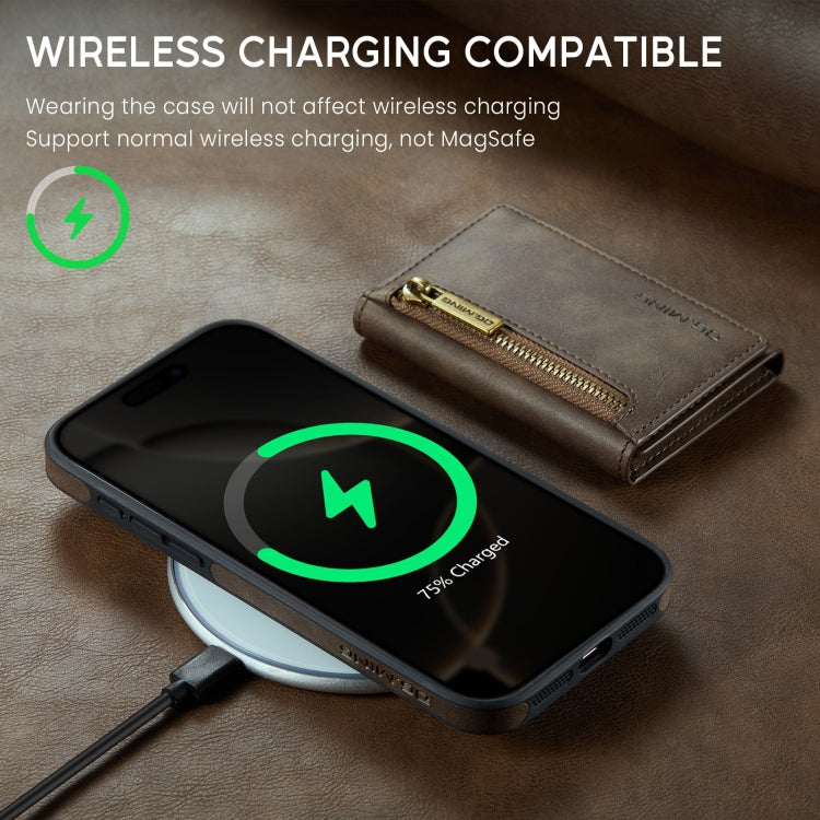 For iPhone 16 Pro Max DG.MING M5 Series Zip RFID Multi Card Detachable Leather Phone Case(Coffee) by DG.MING