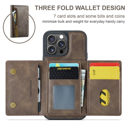 For iPhone 16 Pro Max DG.MING M5 Series Zip RFID Multi Card Detachable Leather Phone Case(Coffee) by DG.MING