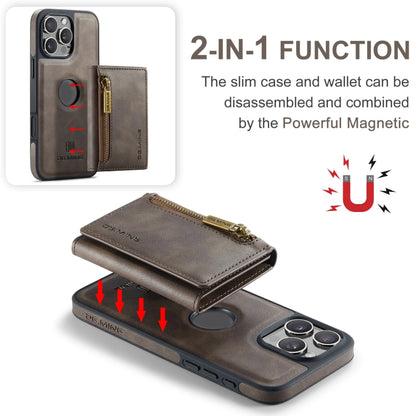For iPhone 16 Pro Max DG.MING M5 Series Zip RFID Multi Card Detachable Leather Phone Case(Coffee) by DG.MING