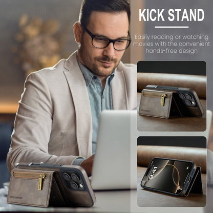 For iPhone 16 Pro Max DG.MING M5 Series Zip RFID Multi Card Detachable Leather Phone Case(Coffee) by DG.MING