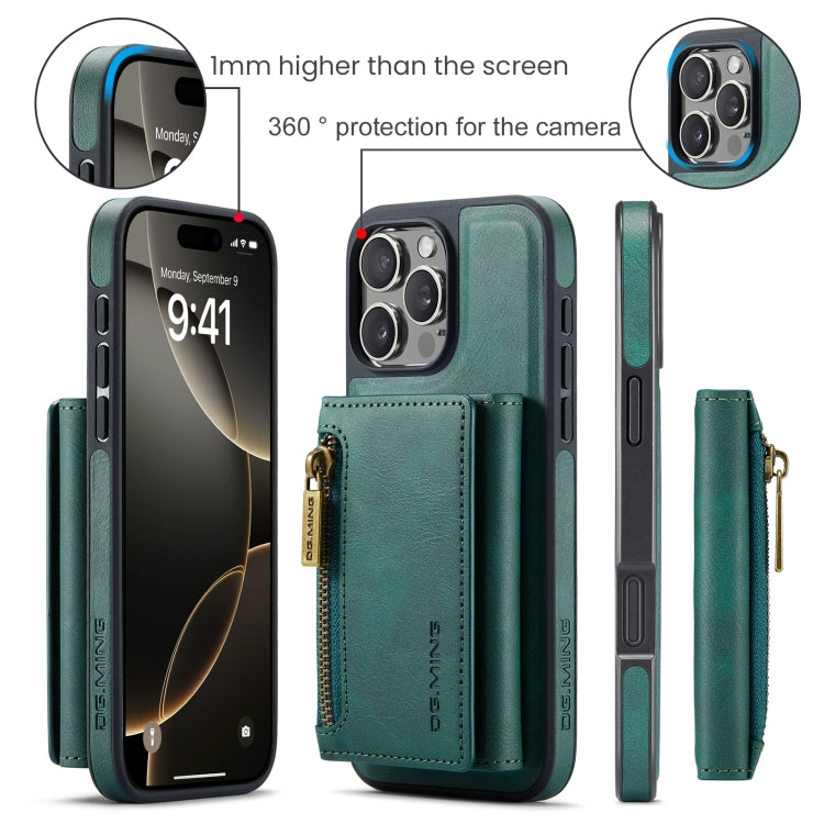 For iPhone 16 Pro Max DG.MING M5 Series Zip RFID Multi Card Detachable Leather Phone Case(Green) by DG.MING