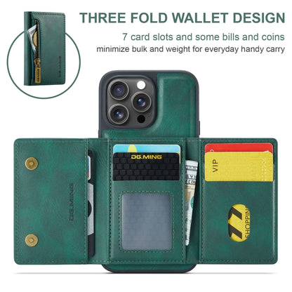 For iPhone 16 Pro Max DG.MING M5 Series Zip RFID Multi Card Detachable Leather Phone Case(Green) by DG.MING