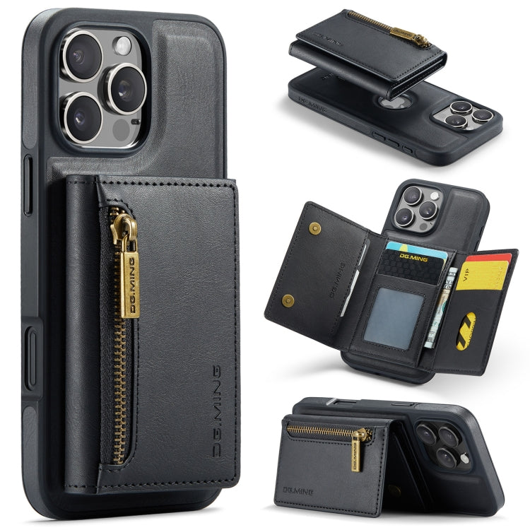 For iPhone 16 Pro DG.MING M5 Series Zip RFID Multi Card Detachable Leather Phone Case(Black) by DG.MING