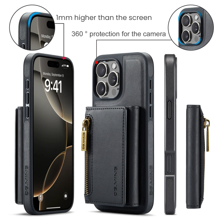For iPhone 16 Pro DG.MING M5 Series Zip RFID Multi Card Detachable Leather Phone Case(Black) by DG.MING
