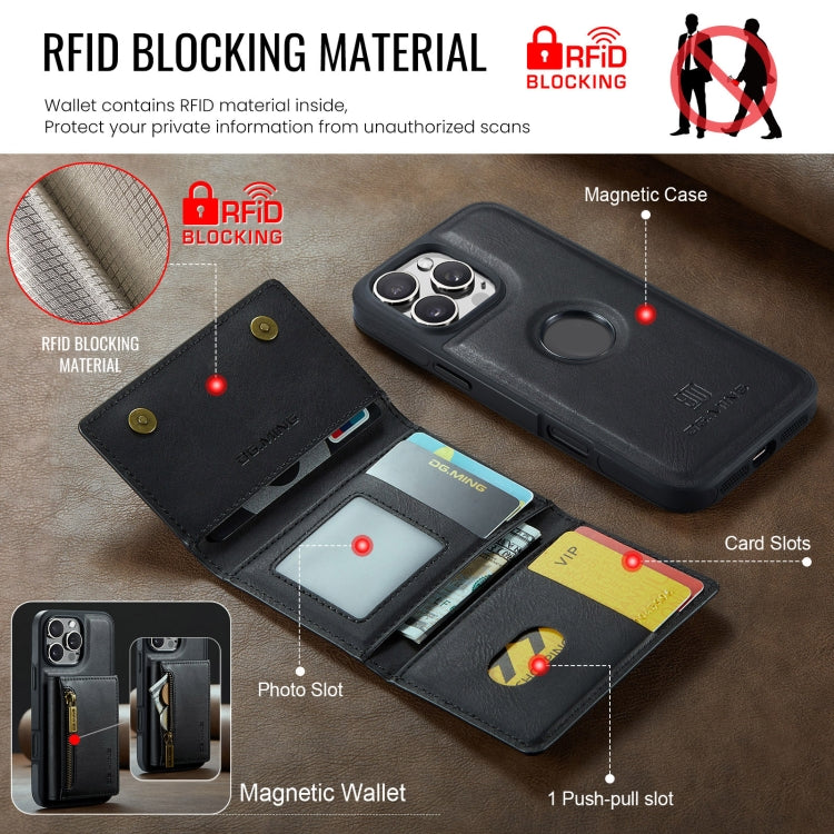 For iPhone 16 Pro DG.MING M5 Series Zip RFID Multi Card Detachable Leather Phone Case(Black) by DG.MING