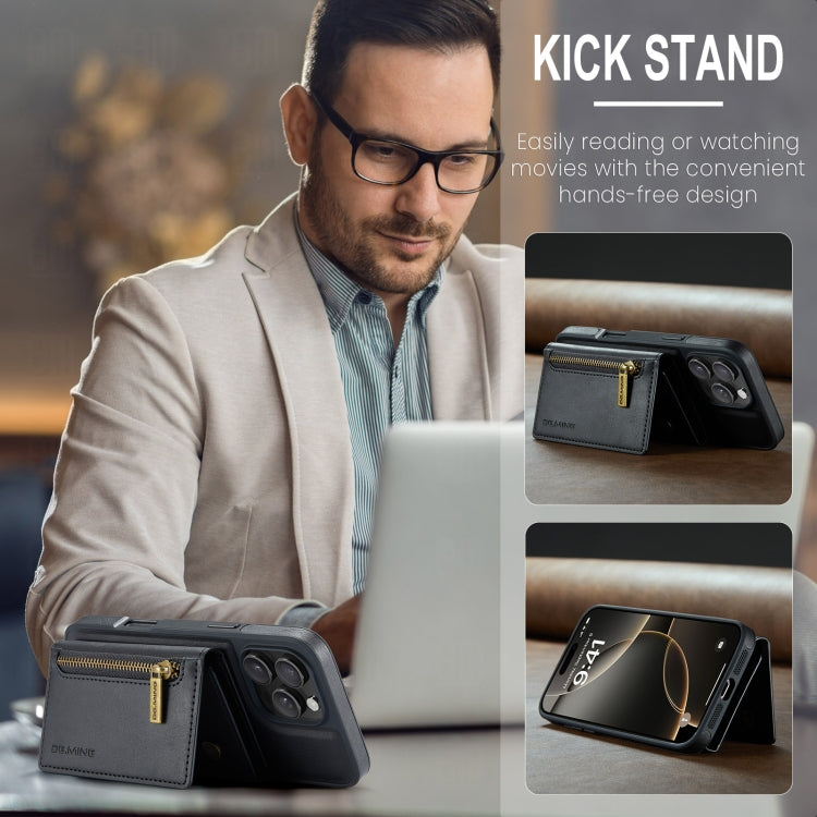 For iPhone 16 Pro DG.MING M5 Series Zip RFID Multi Card Detachable Leather Phone Case(Black) by DG.MING