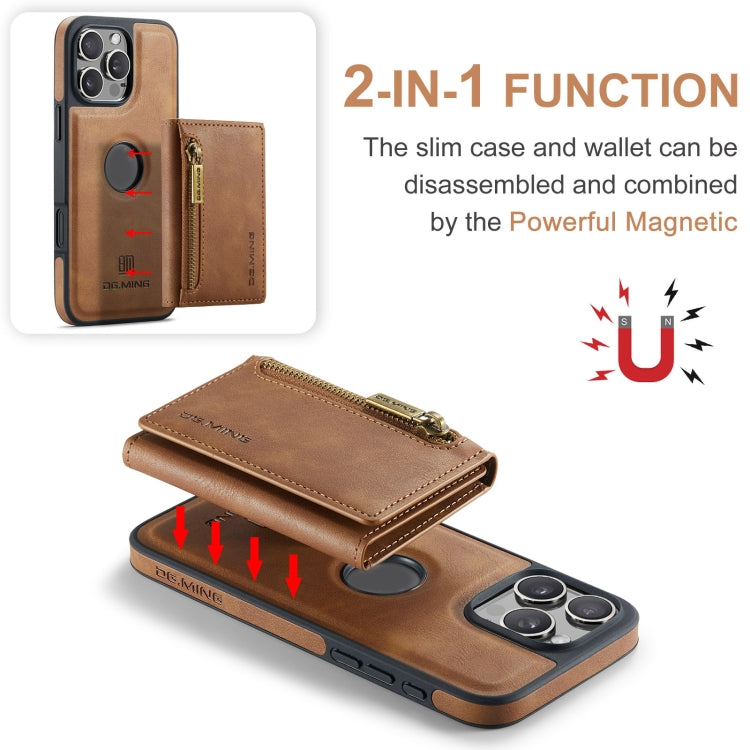 For iPhone 16 Pro DG.MING M5 Series Zip RFID Multi Card Detachable Leather Phone Case(Brown) by DG.MING