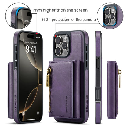For iPhone 16 Pro DG.MING M5 Series Zip RFID Multi Card Detachable Leather Phone Case(Purple) by DG.MING