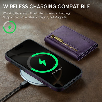 For iPhone 16 Pro DG.MING M5 Series Zip RFID Multi Card Detachable Leather Phone Case(Purple) by DG.MING