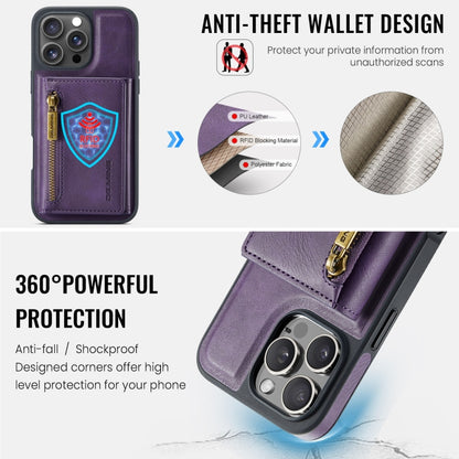 For iPhone 16 Pro DG.MING M5 Series Zip RFID Multi Card Detachable Leather Phone Case(Purple) by DG.MING