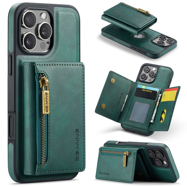 For iPhone 16 Pro DG.MING M5 Series Zip RFID Multi Card Detachable Leather Phone Case(Green) by DG.MING