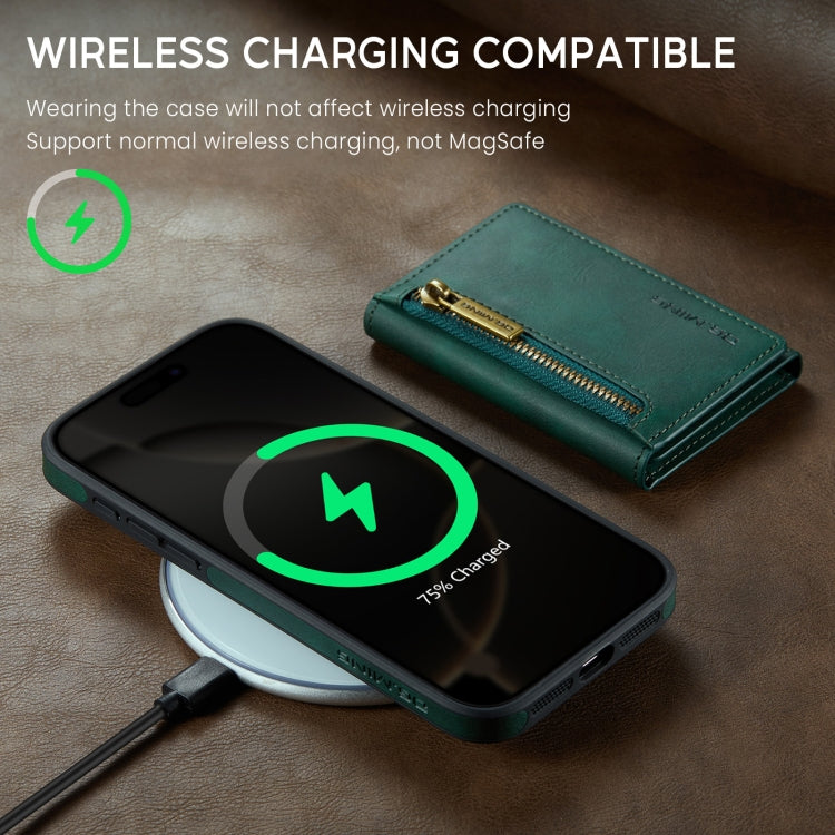 For iPhone 16 Pro DG.MING M5 Series Zip RFID Multi Card Detachable Leather Phone Case(Green) by DG.MING