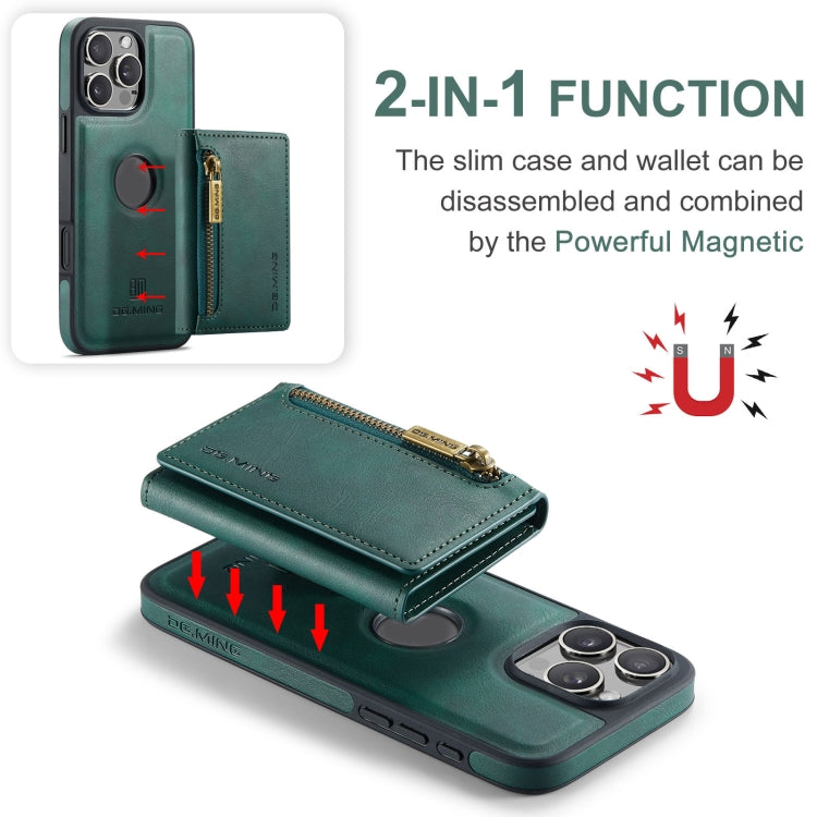 For iPhone 16 Pro DG.MING M5 Series Zip RFID Multi Card Detachable Leather Phone Case(Green) by DG.MING