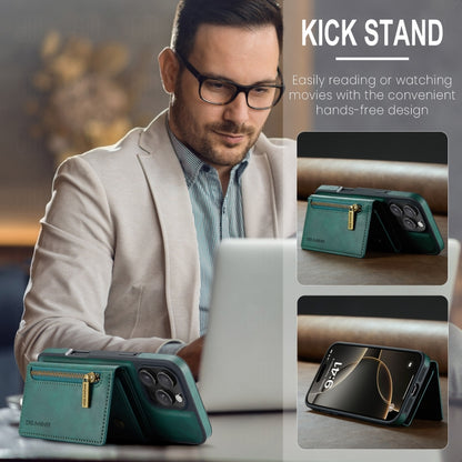 For iPhone 16 Pro DG.MING M5 Series Zip RFID Multi Card Detachable Leather Phone Case(Green) by DG.MING