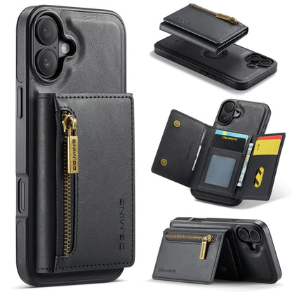 For iPhone 16 Plus DG.MING M5 Series Zip RFID Multi Card Detachable Leather Phone Case(Black) by DG.MING