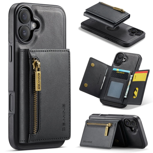 For iPhone 16 Plus DG.MING M5 Series Zip RFID Multi Card Detachable Leather Phone Case(Black) by DG.MING