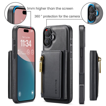 For iPhone 16 Plus DG.MING M5 Series Zip RFID Multi Card Detachable Leather Phone Case(Black) by DG.MING