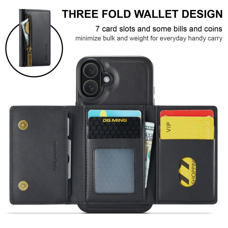 For iPhone 16 Plus DG.MING M5 Series Zip RFID Multi Card Detachable Leather Phone Case(Black) by DG.MING