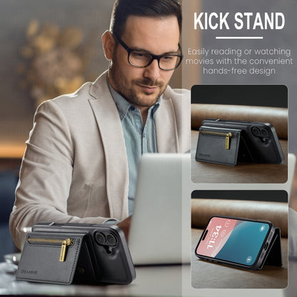 For iPhone 16 Plus DG.MING M5 Series Zip RFID Multi Card Detachable Leather Phone Case(Black) by DG.MING