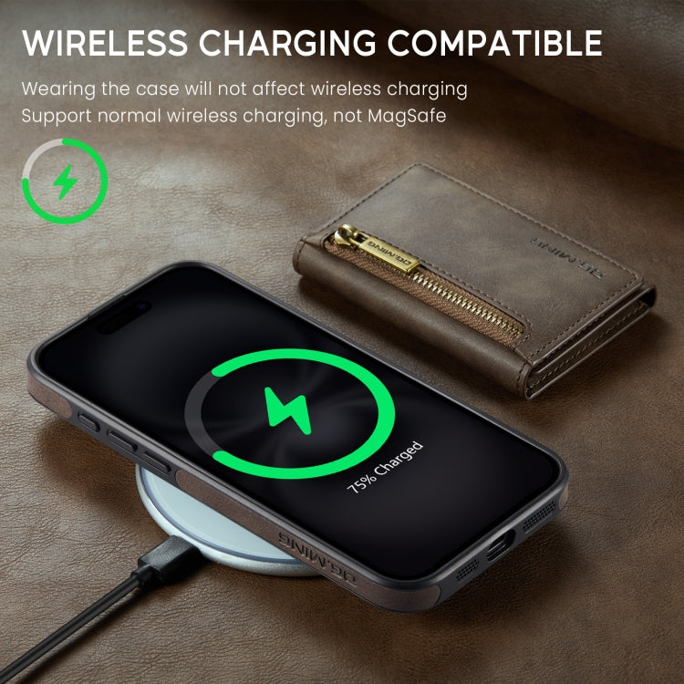 For iPhone 16 Plus DG.MING M5 Series Zip RFID Multi Card Detachable Leather Phone Case(Coffee) by DG.MING