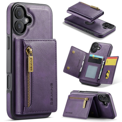 For iPhone 16 Plus DG.MING M5 Series Zip RFID Multi Card Detachable Leather Phone Case(Purple) by DG.MING