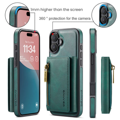 For iPhone 16 Plus DG.MING M5 Series Zip RFID Multi Card Detachable Leather Phone Case(Green) by DG.MING