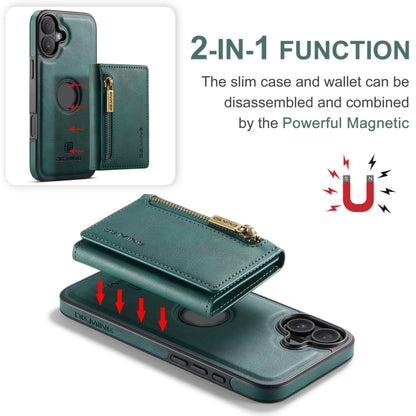 For iPhone 16 Plus DG.MING M5 Series Zip RFID Multi Card Detachable Leather Phone Case(Green) by DG.MING