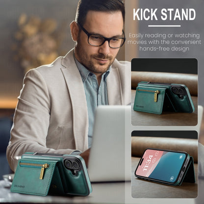 For iPhone 16 Plus DG.MING M5 Series Zip RFID Multi Card Detachable Leather Phone Case(Green) by DG.MING