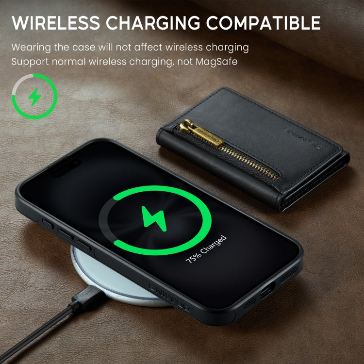For iPhone 16 DG.MING M5 Series Zip RFID Multi Card Detachable Leather Phone Case(Black) by DG.MING