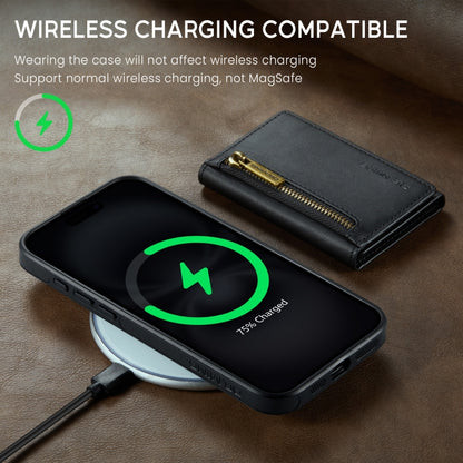 For iPhone 16 DG.MING M5 Series Zip RFID Multi Card Detachable Leather Phone Case(Black) by DG.MING
