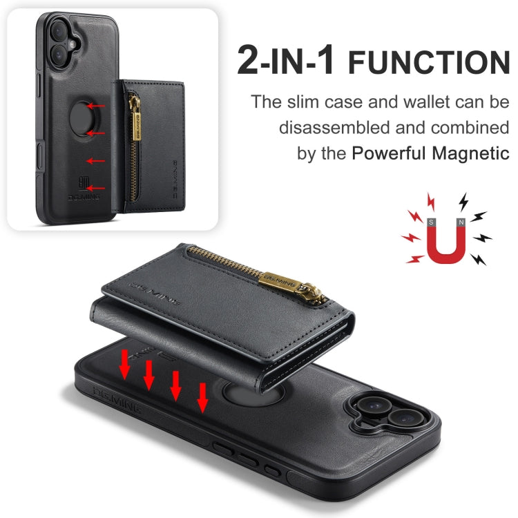 For iPhone 16 DG.MING M5 Series Zip RFID Multi Card Detachable Leather Phone Case(Black) by DG.MING