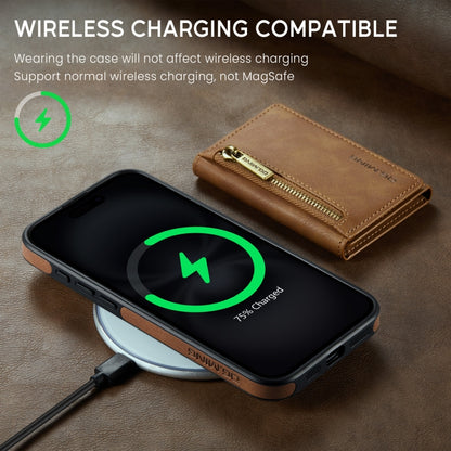 For iPhone 16 DG.MING M5 Series Zip RFID Multi Card Detachable Leather Phone Case(Brown) by DG.MING