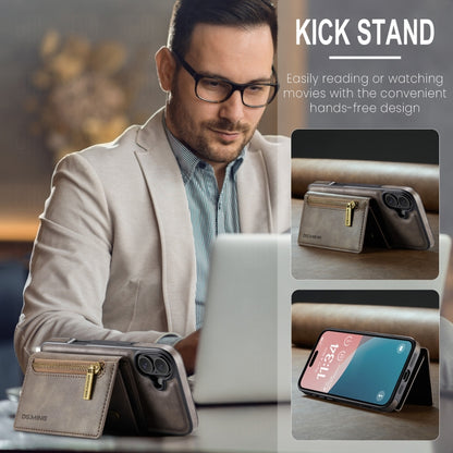 For iPhone 16 DG.MING M5 Series Zip RFID Multi Card Detachable Leather Phone Case(Coffee) by DG.MING