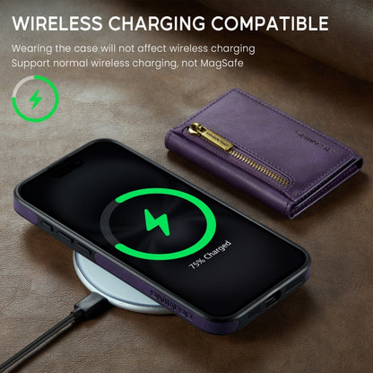 For iPhone 16 DG.MING M5 Series Zip RFID Multi Card Detachable Leather Phone Case(Purple) by DG.MING