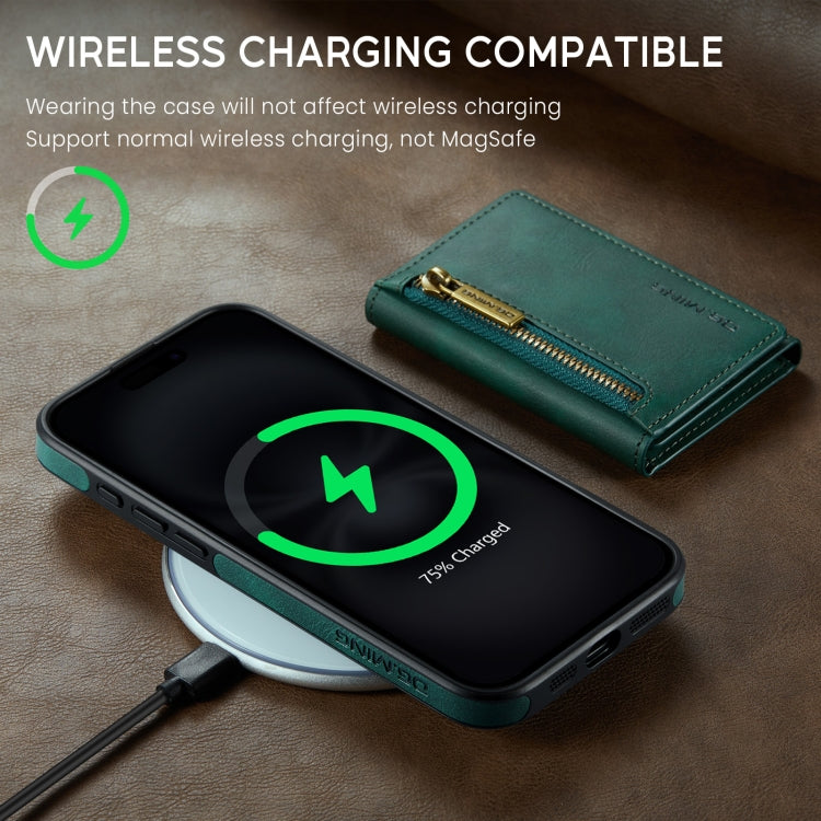 For iPhone 16 DG.MING M5 Series Zip RFID Multi Card Detachable Leather Phone Case(Green) by DG.MING