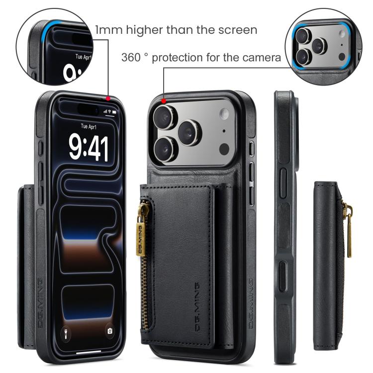 For iPhone 17 Pro Max DG.MING M5 Series Zip RFID Multi Card Detachable Leather Phone Case(Black) by DG.MING