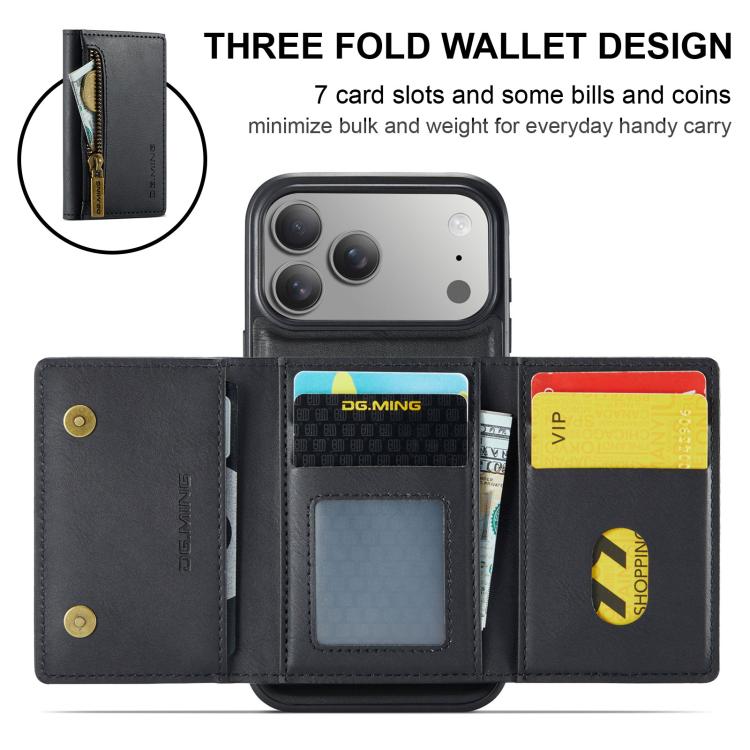 For iPhone 17 Pro Max DG.MING M5 Series Zip RFID Multi Card Detachable Leather Phone Case(Black) by DG.MING