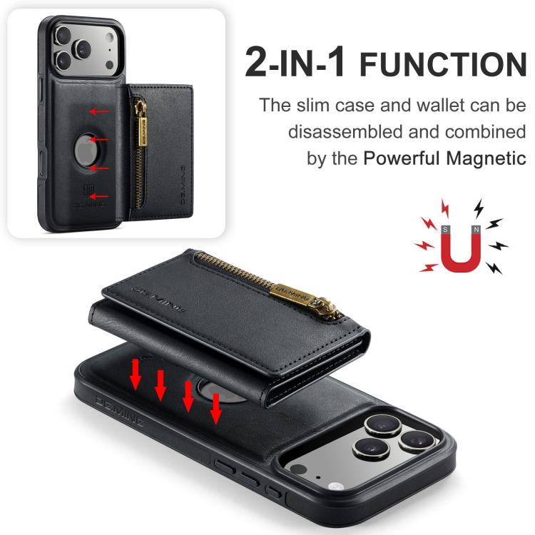 For iPhone 17 Pro Max DG.MING M5 Series Zip RFID Multi Card Detachable Leather Phone Case(Black) by DG.MING