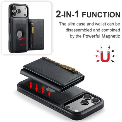 For iPhone 17 Pro Max DG.MING M5 Series Zip RFID Multi Card Detachable Leather Phone Case(Black) by DG.MING