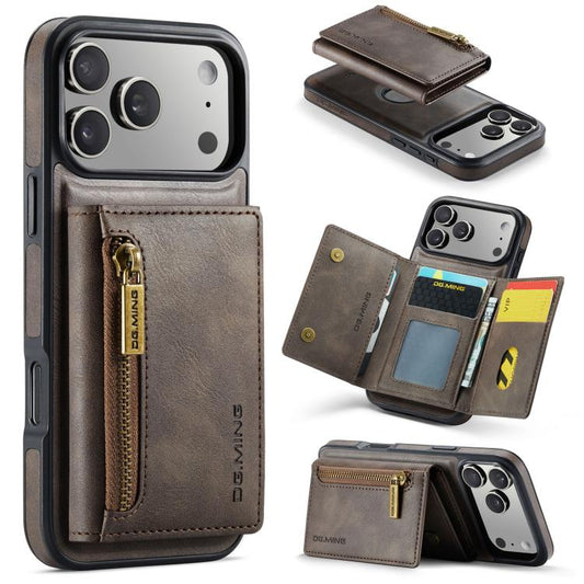 For iPhone 17 Pro Max DG.MING M5 Series Zip RFID Multi Card Detachable Leather Phone Case(Coffee) by DG.MING