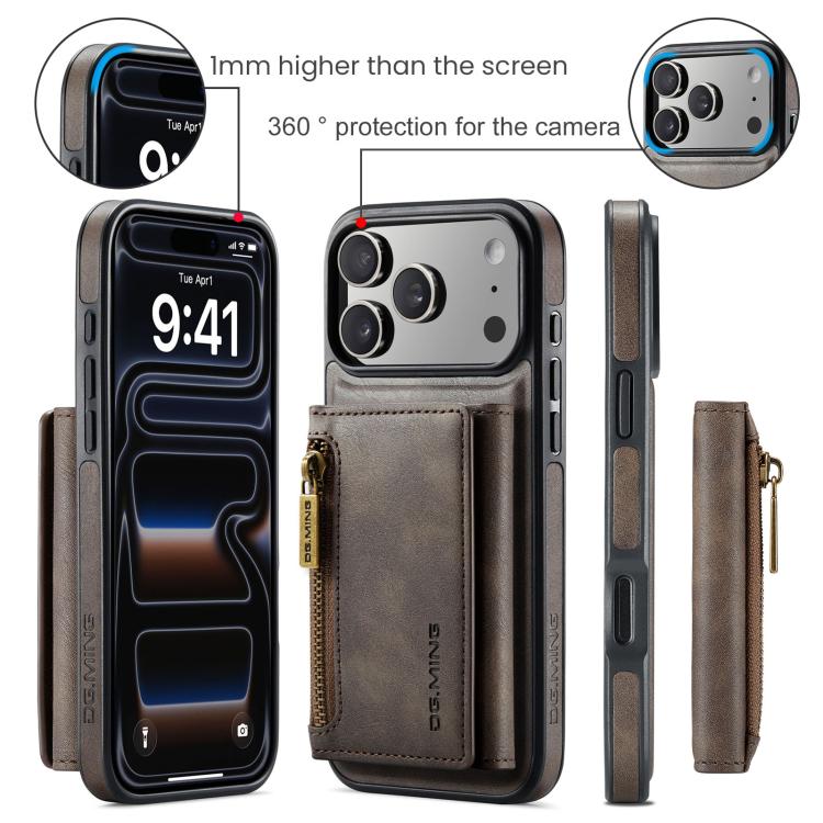 For iPhone 17 Pro Max DG.MING M5 Series Zip RFID Multi Card Detachable Leather Phone Case(Coffee) by DG.MING