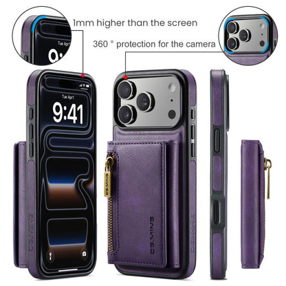 For iPhone 17 Pro Max DG.MING M5 Series Zip RFID Multi Card Detachable Leather Phone Case(Purple) by DG.MING