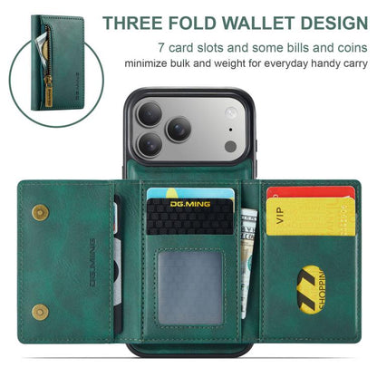 For iPhone 17 Pro Max DG.MING M5 Series Zip RFID Multi Card Detachable Leather Phone Case(Green) by DG.MING