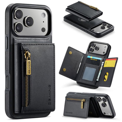 For iPhone 17 Pro DG.MING M5 Series Zip RFID Multi Card Detachable Leather Phone Case(Black) by DG.MING