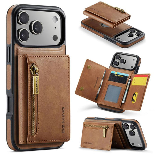 For iPhone 17 Pro DG.MING M5 Series Zip RFID Multi Card Detachable Leather Phone Case(Brown) by DG.MING