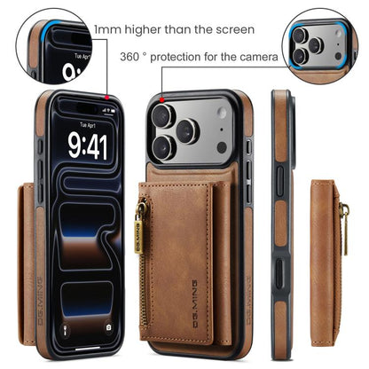 For iPhone 17 Pro DG.MING M5 Series Zip RFID Multi Card Detachable Leather Phone Case(Brown) by DG.MING