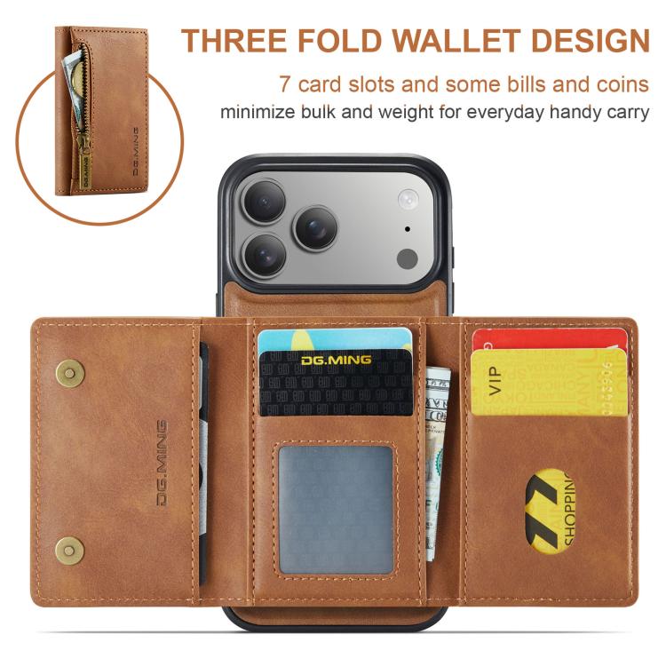 For iPhone 17 Pro DG.MING M5 Series Zip RFID Multi Card Detachable Leather Phone Case(Brown) by DG.MING