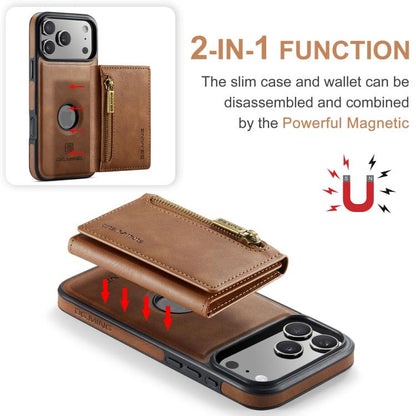 For iPhone 17 Pro DG.MING M5 Series Zip RFID Multi Card Detachable Leather Phone Case(Brown) by DG.MING