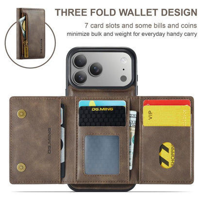 For iPhone 17 Pro DG.MING M5 Series Zip RFID Multi Card Detachable Leather Phone Case(Coffee) by DG.MING