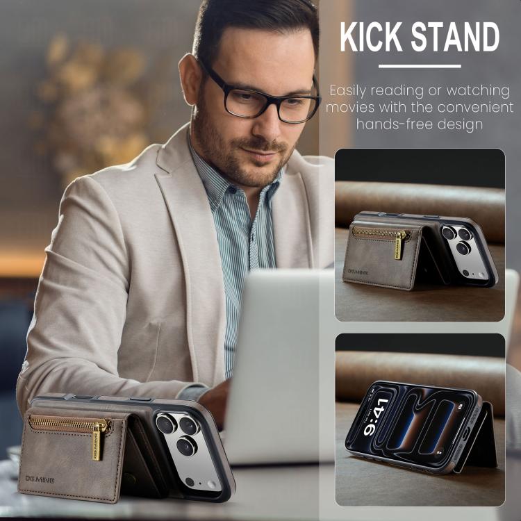 For iPhone 17 Pro DG.MING M5 Series Zip RFID Multi Card Detachable Leather Phone Case(Coffee) by DG.MING
